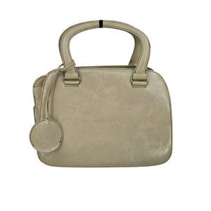 Vtg Beige Oatmeal Double-Handle Leather Structured‎ Top Handle Handbag Old Money